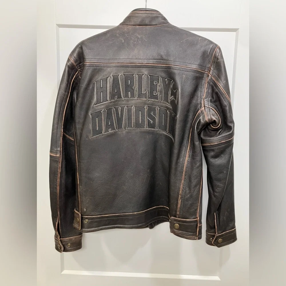 Harley-Davidson Men's Distressed Leather Motorcycle Jacket Medium 97190-10VM - Picture 3 of 15
